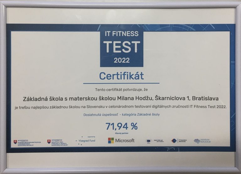 Získali sme certifikát excelentnosti