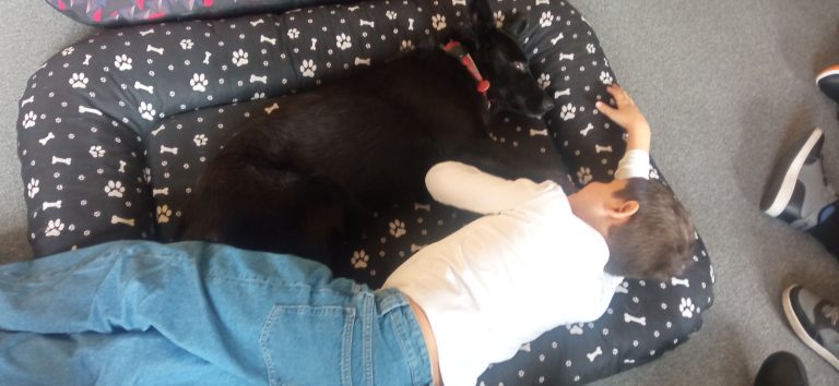 Čítanie psíkom v mestskej knižnici