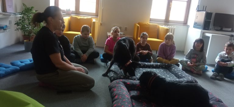 Čítanie psíkom v mestskej knižnici