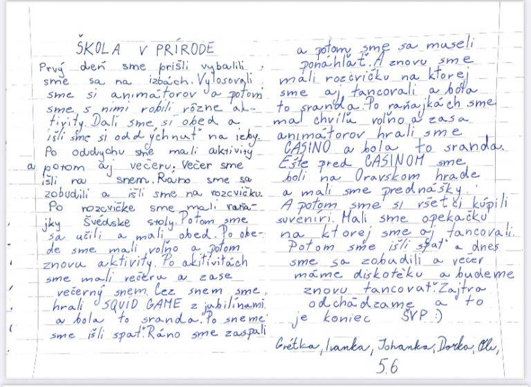 Škola v prírode – Zázrivá 2025