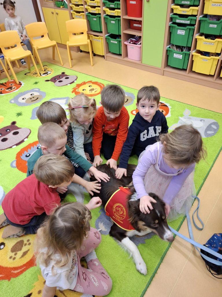 Návšteva psíka z Canisterapeutického združenia v materskej škole