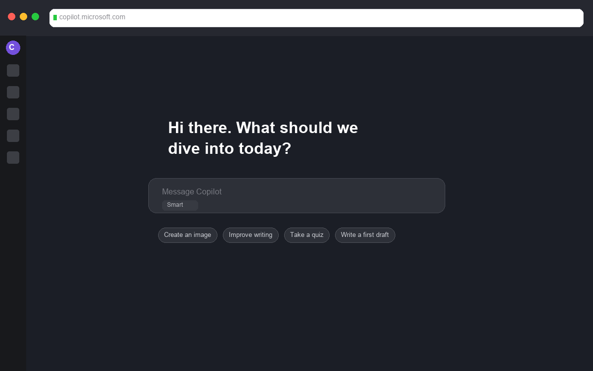 Domovská stránka Microsoft Copilot — copilot.microsoft.com