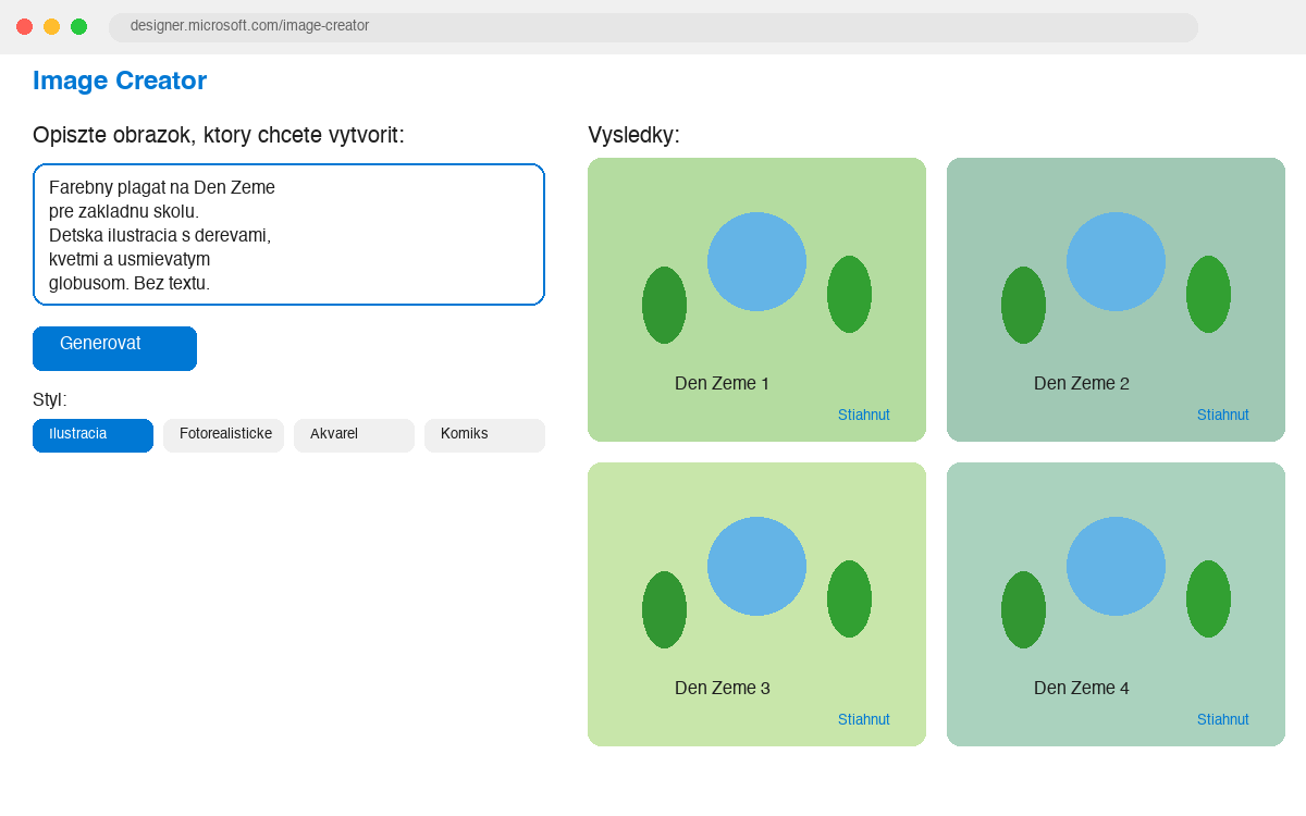 Rozhranie Image Creator v Microsoft Designeri