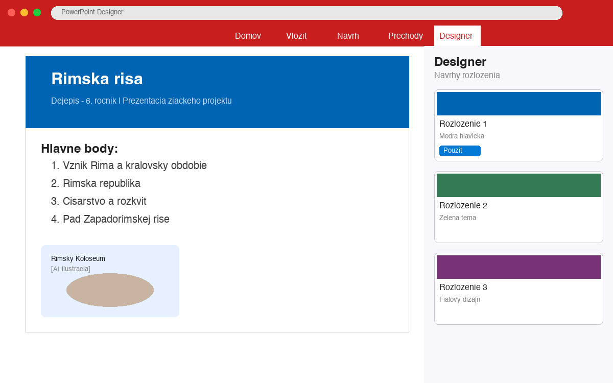 PowerPoint Designer návrhy rozloženia slajdov