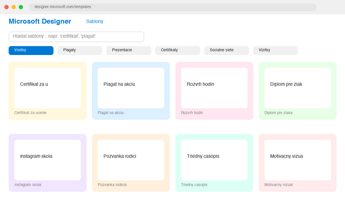 Prehľad šablón v Microsoft Designeri