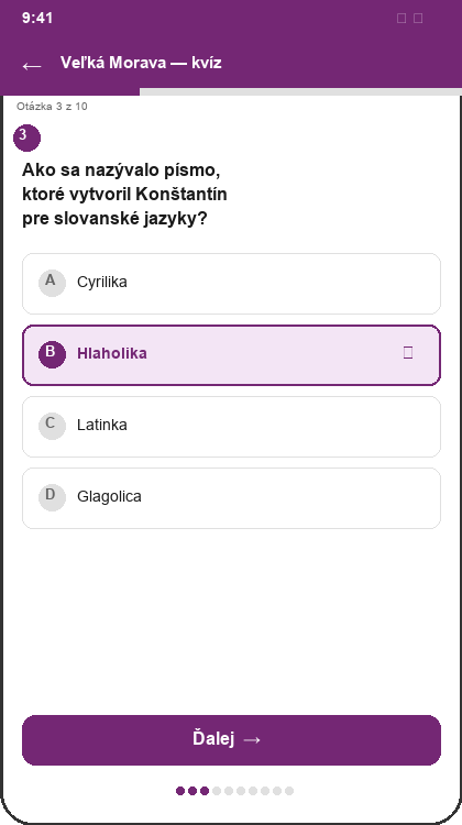 Pohľad žiaka na kvíz v mobile