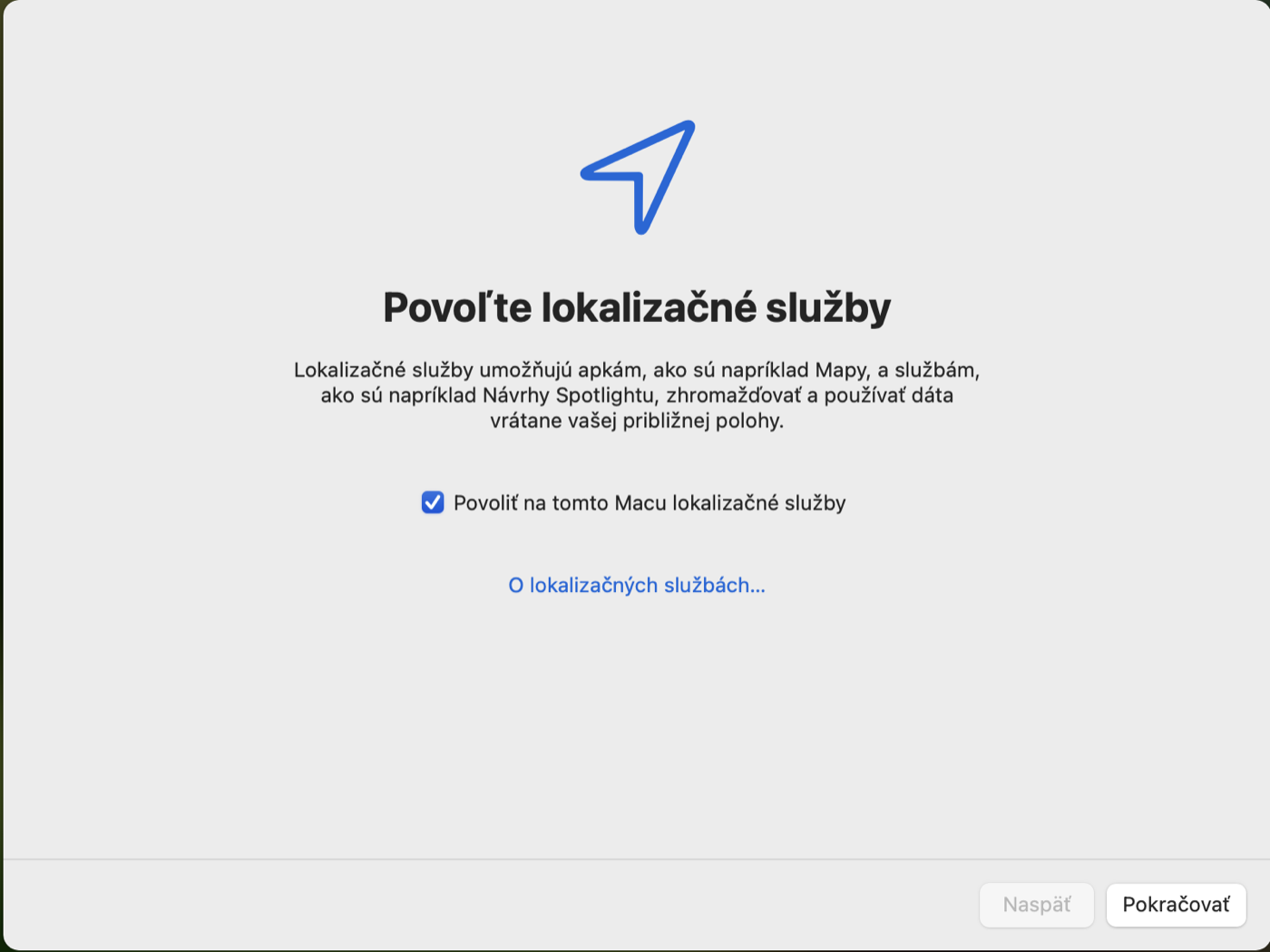 Obrazovka Povoľte lokalizačné služby