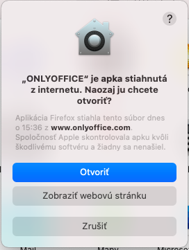 Bezpečnostné okno macOS pri prvom spustení programu z internetu