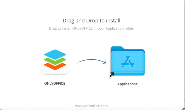 Inštalačné okno OnlyOffice — ikona programu a priečinok Applications