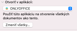 Rozbaľovací zoznam s vybraným ONLYOFFICE a tlačidlom Zmeniť všetky