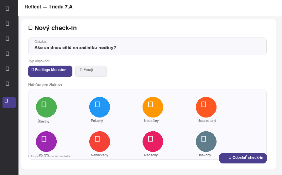 Vytvorenie check-inu v Reflect — výber otázky a emócií