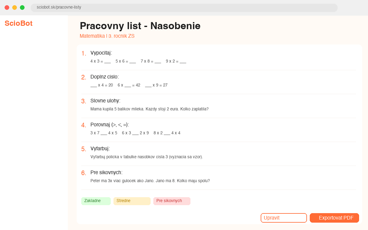 Ukážka vygenerovaného pracovného listu