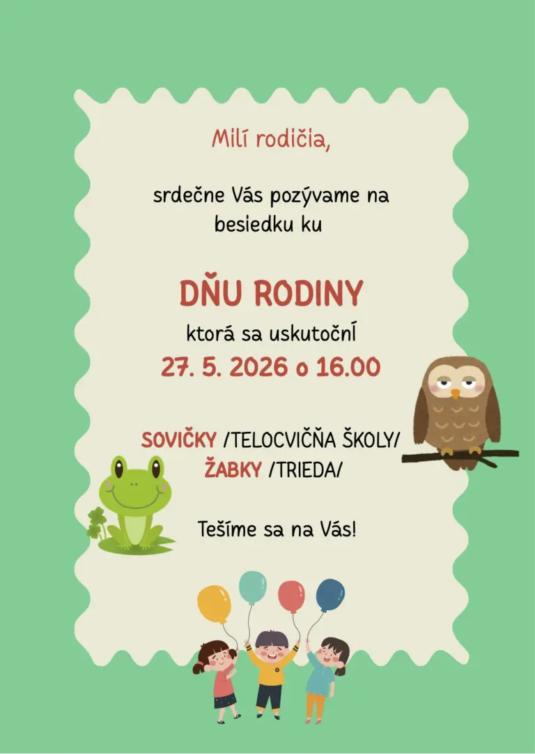 Pozvánka na besiedku ku Dňu rodiny v materskej škole